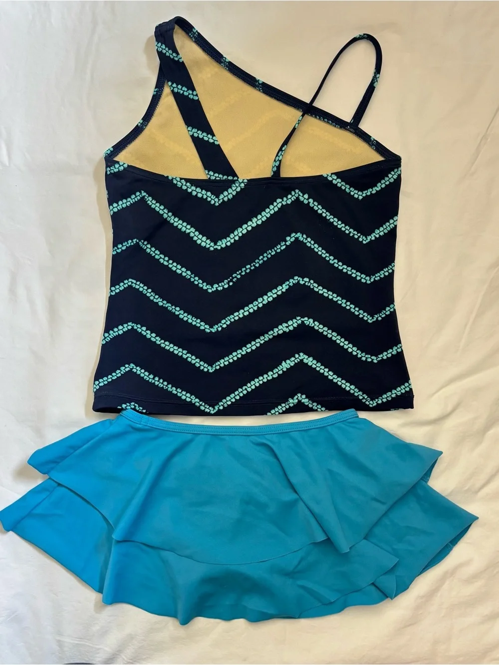 Lands' End Blue & Teal One-Shoulder Tankini with Teal Ruffle Skirt